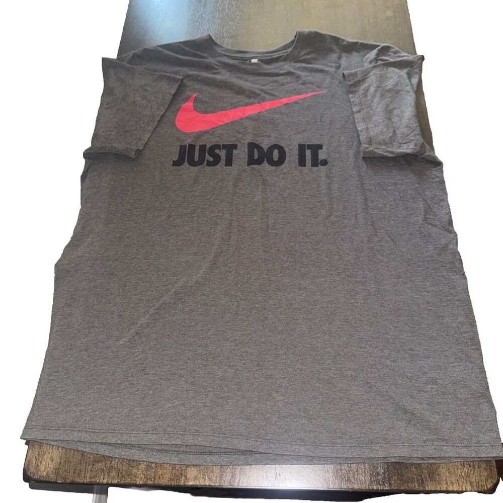 Nike Gray Short Sleeve Tee with Red Swoosh and Black 'Just Do It.'